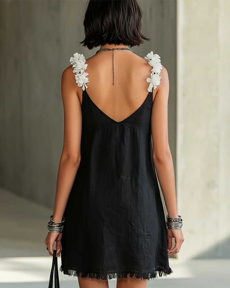 Three-Dimensional Flower V-Neck Dress