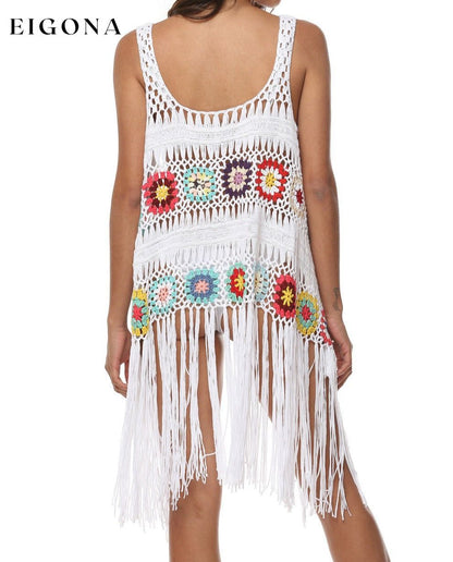 Openwork Fringe Detail Embroidery Sleeveless Cover-Up clothes O & Y.M Ship From Overseas trend