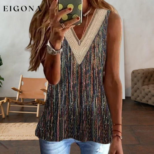 Vintage Lace V-Neck Tank Top Multicolor best Best Sellings clothes Plus Size Sale tops Topseller