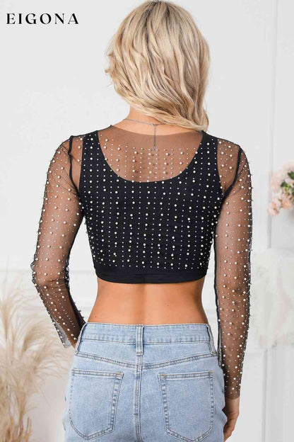 Pearl Long Sleeve Mesh Cropped Top clothes crop top crop tops cropped croptop long sleeve shirt long sleeve shirts long sleeve top Ship From Overseas shirt shirts SYNZ top tops