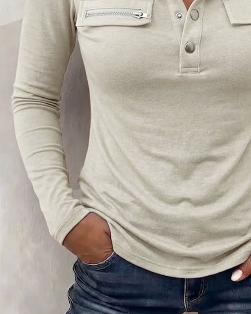 Lapel Button Long Sleeve Top 2024 f/w blouses & shirts