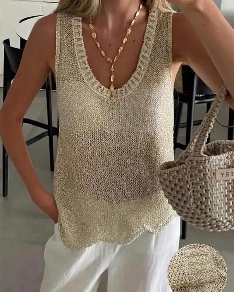 Sequin Sleeveless Scoop Neck Tank Top