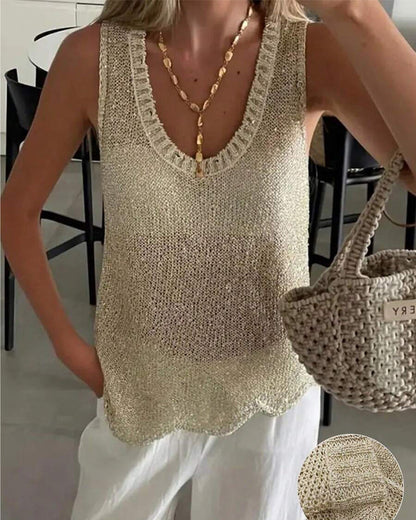 Sequin Sleeveless Scoop Neck Tank Top