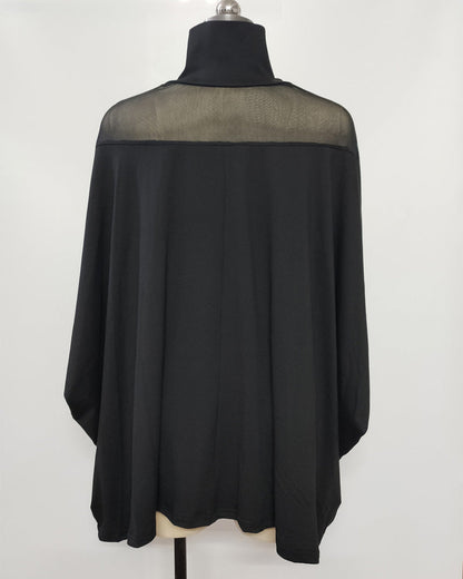 Sheer Cold Shoulder Dolman Sleeve Blouse