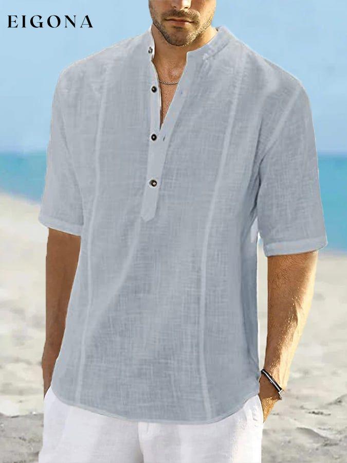 Men's Casual Solid Color Half-Sleeve Shirt men s linens