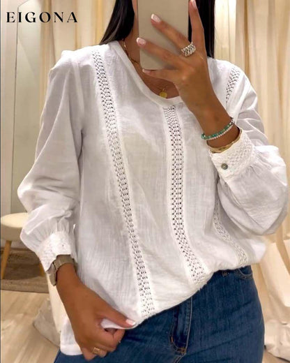 Fashionable lace round neck long sleeve top blouses & shirts spring summer