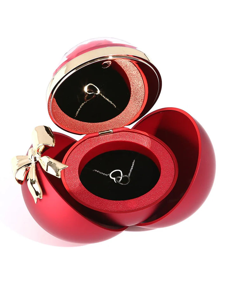Ball Rose Box - With Engraved Double Heart Necklace