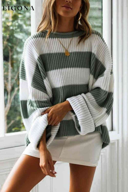 Striped Round Neck Long Sleeve Sweater clothes M@F@Y Ship From Overseas