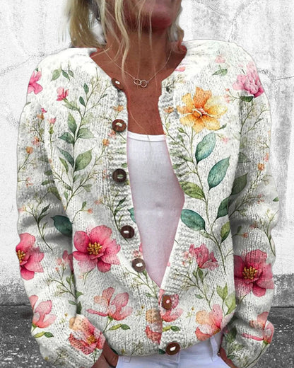 Floral button casual long sleeve cardigan 2024 f/w cardigans