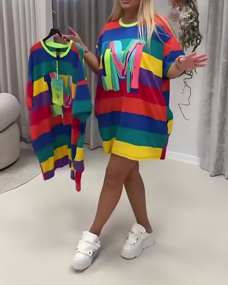 Rainbow Stripe Letter Dress