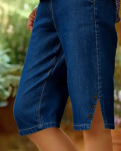 Straight-Leg Denim Cropped Shorts