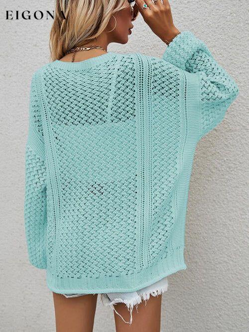 Openwork Button Front Cardigan cardigan cardigans clothes Ship From Overseas sweater sweaters X.W