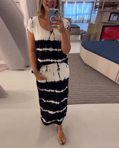 Casual Contrast Color Gradient Skirt Set