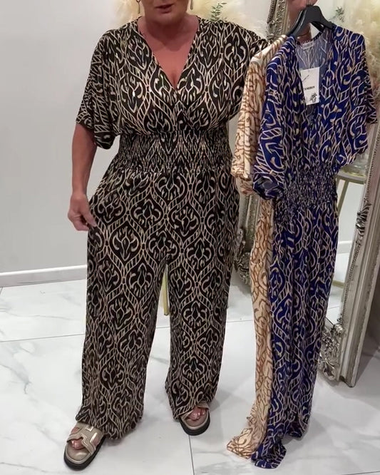 Tuta con stampa retrò e scollo a V