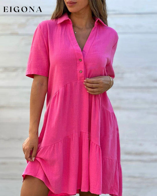Solid color comfort lapel button dress casual dresses cotton and linen spring summer