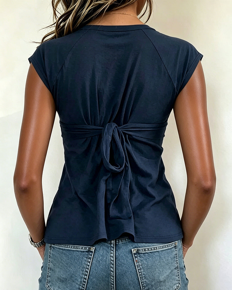 V-Neck Slim Fit Solid Color T-Shirt