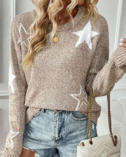 Casual star round neck long sleeve pullover 2024 f/w pullovers