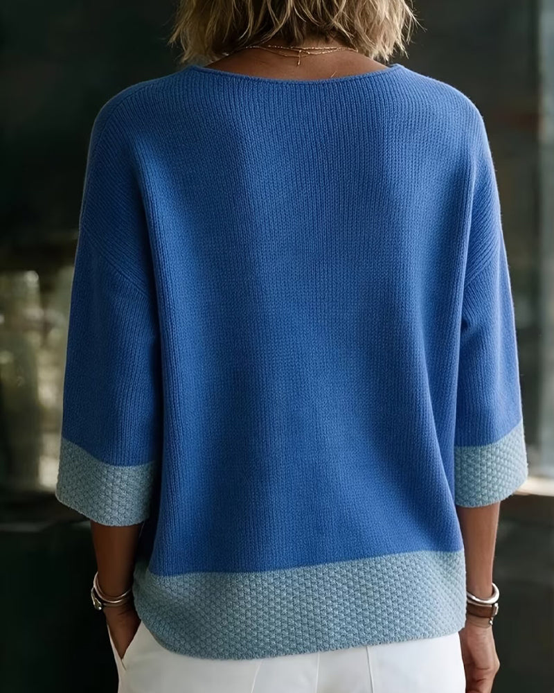Contrast Color V-Neck Two-Button Cardigan