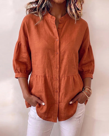 Relaxed Vintage Puff Sleeve 3/4 Sleeve Blouse