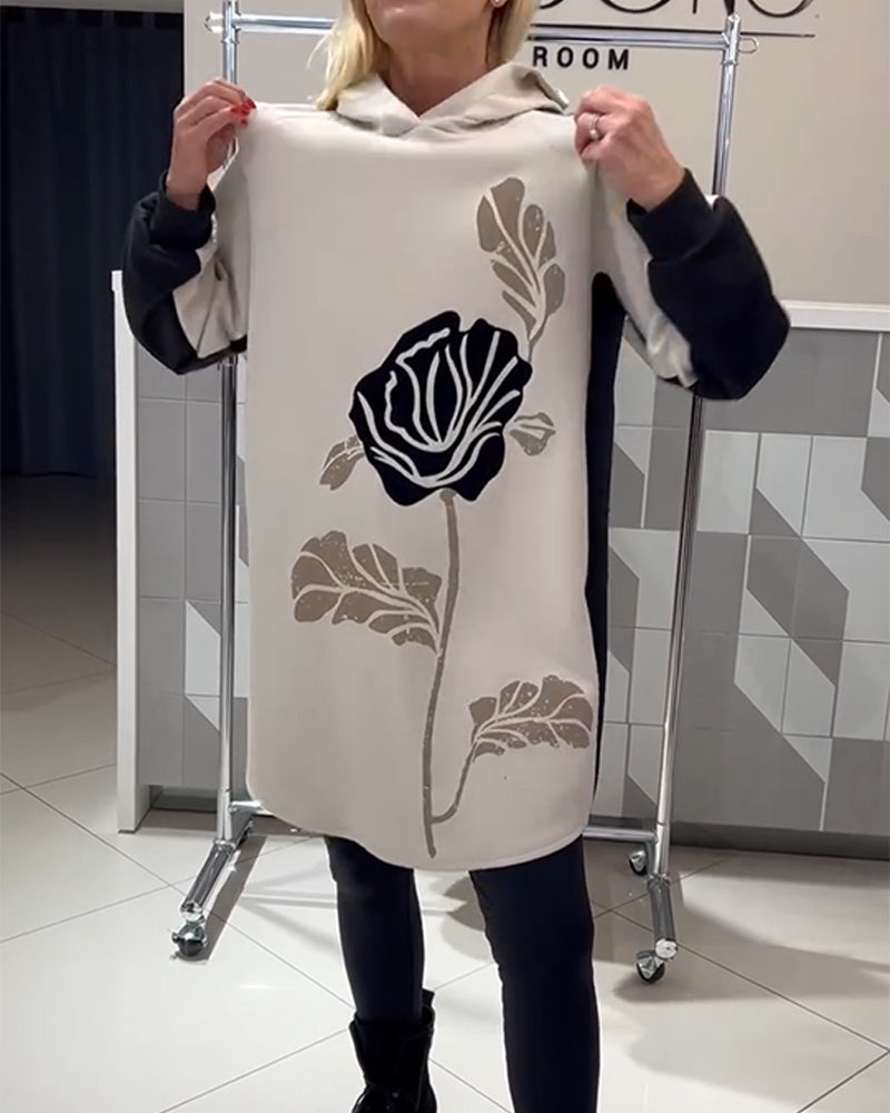 Hooded Color-Block Floral Print Dress