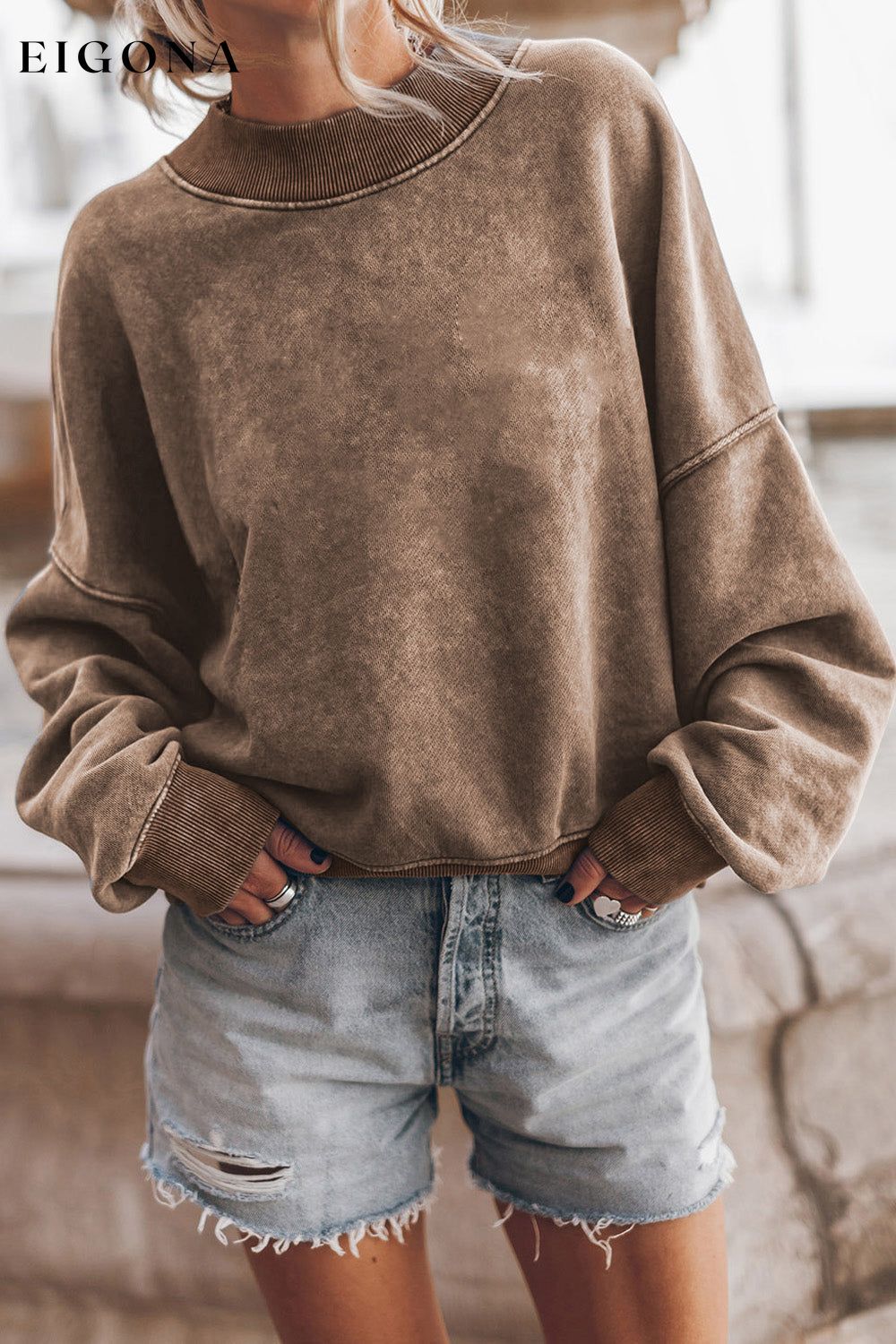 Round Neck Dropped Shoulder Sweatshirt Mocha clothes long sleeve Orange Ship From Overseas sweater sweaters SYNZ trend
