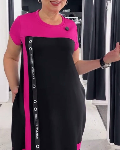 Round Neck Casual Commuting Contrast Color Dress