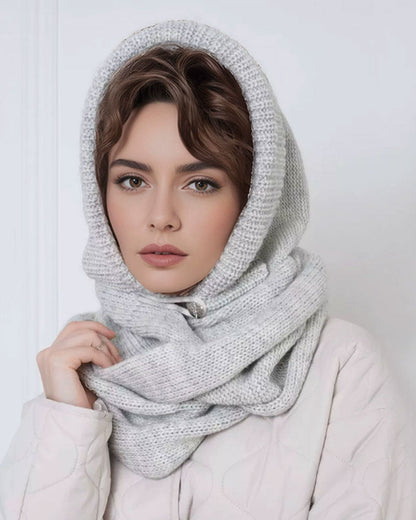 Wholesale Solid Color Knitted Hooded Scarf
