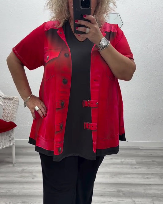Faux Two-Piece Cargo-Style Spliced Tops blouses & shirts spring summer