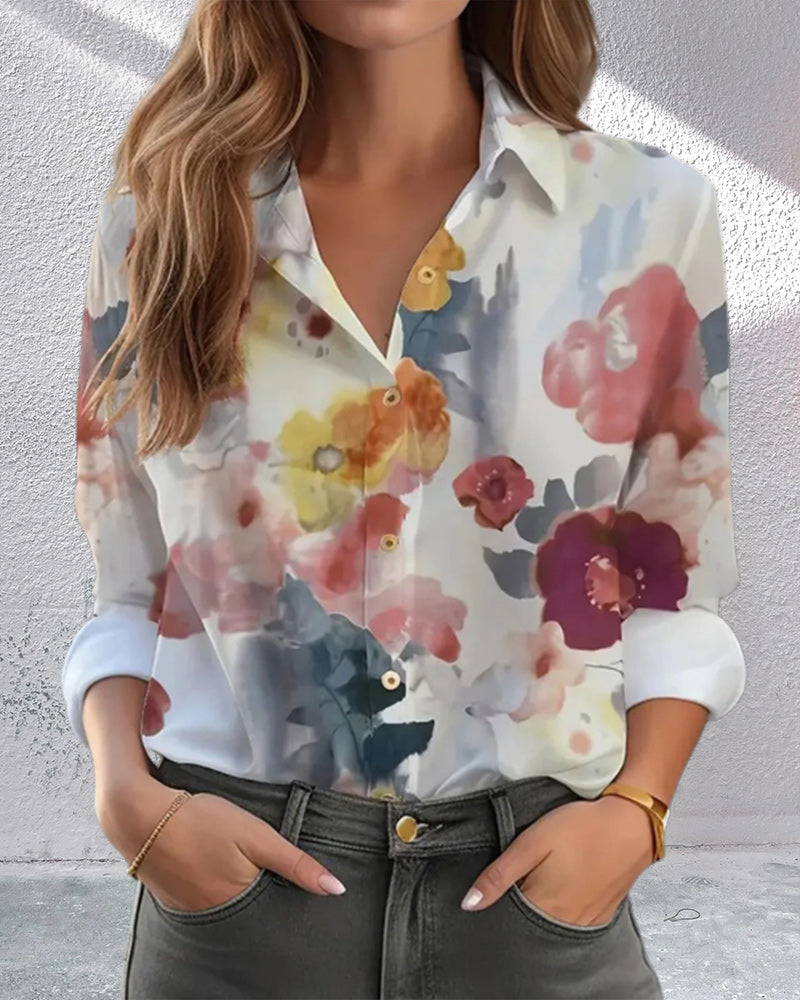 Elegant shirt with colorful floral print blouses & shirts spring summer