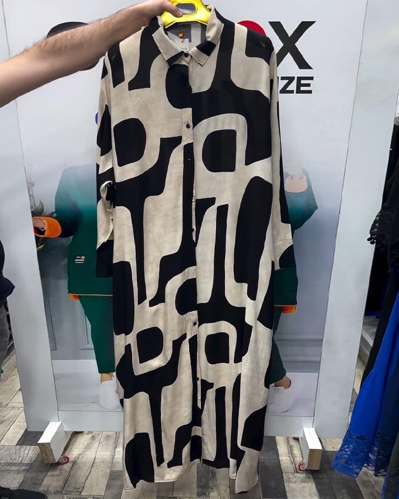 Loose lapel printed dress 2023 f/w casual dresses spring