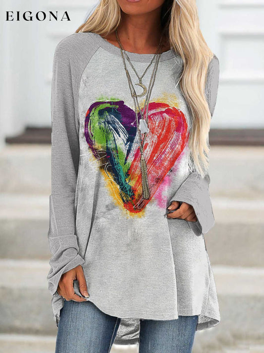 Women's Oil Painting Love-Heart Print Long Sleeve T-Shirt
