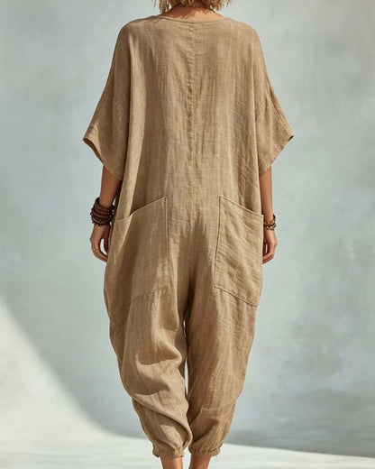 V-Neck Loose Drop Shoulder Jumpsuit