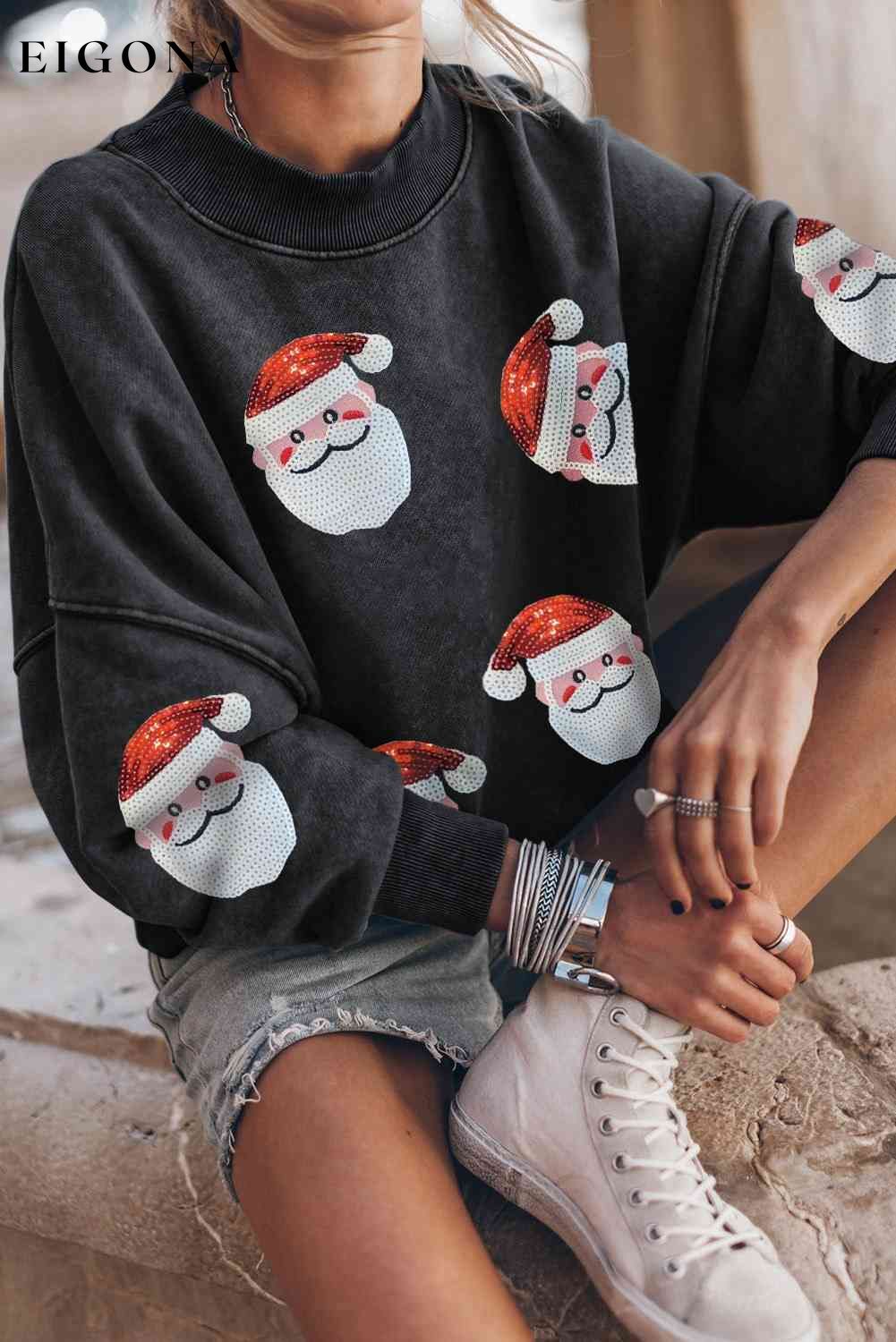 Sequin Santa Patch Round Neck Sweatshirt clothes Ship From Overseas SYNZ