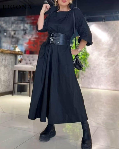 Elegant Square Neck Solid Color Dress Black 2023 f/w 23BF casual dresses Clothes Dresses spring