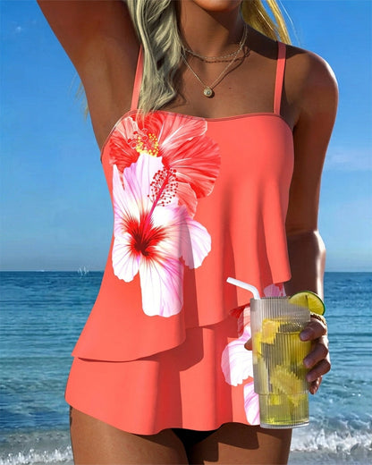 Floral Print Holiday Strappy Tankini