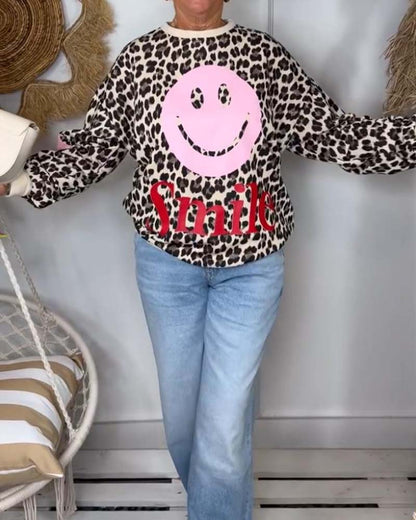 Leopard smiley face print sweatshirt 2023 f/w 202466 hoodies & sweatshirts