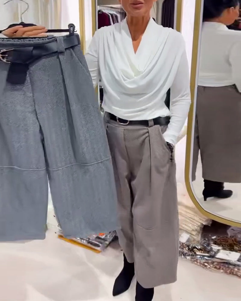 Cropped Wide-Leg Solid Color Pant