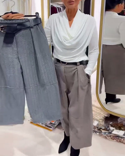 Cropped Wide-Leg Solid Color Pant