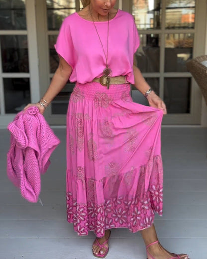 Saia plissada em patchwork colorido