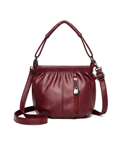 Casual Pleated Bucket Soft Leather Handbag