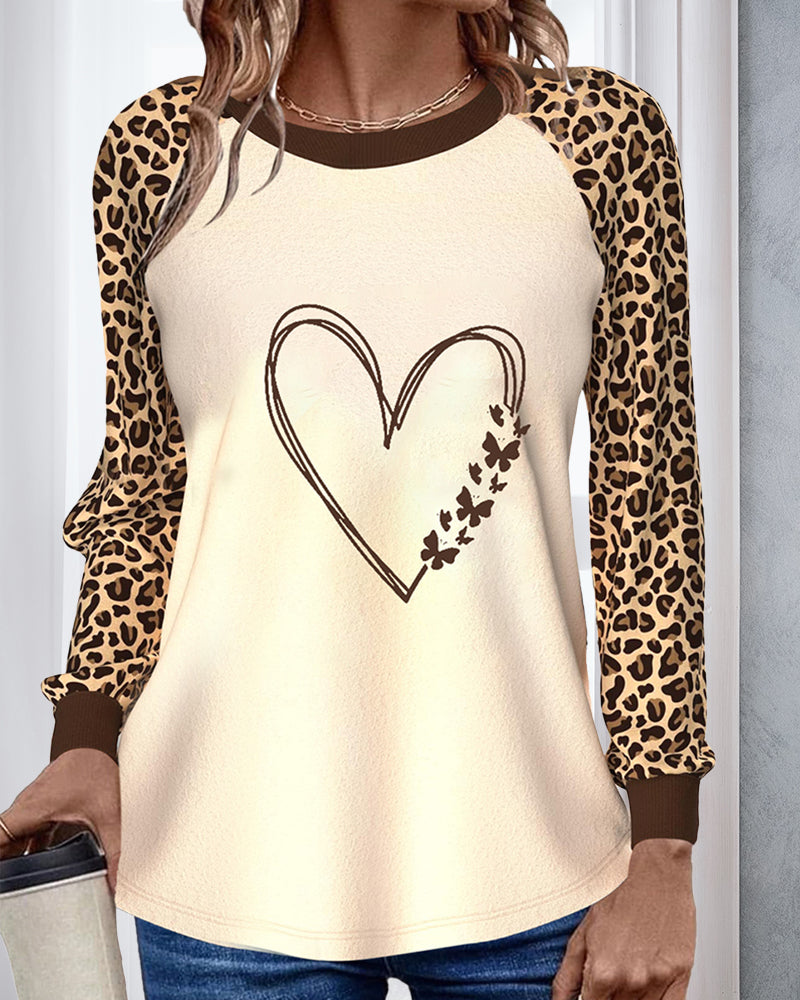 Round neck leopard print top 2024 f/w blouses & shirts spring