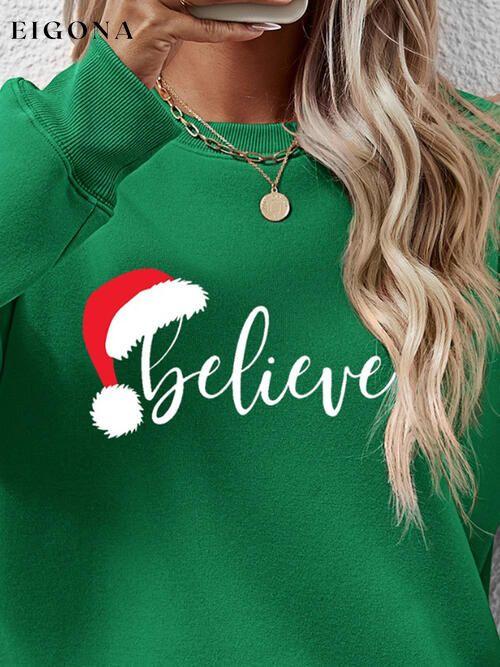 BELIEVE Graphic Long Sleeve Holiday Christmas Sweatshirt Changeable christmas sweater clothes Ship From Overseas