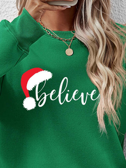 BELIEVE Graphic Long Sleeve Holiday Christmas Sweatshirt Changeable christmas sweater clothes Ship From Overseas