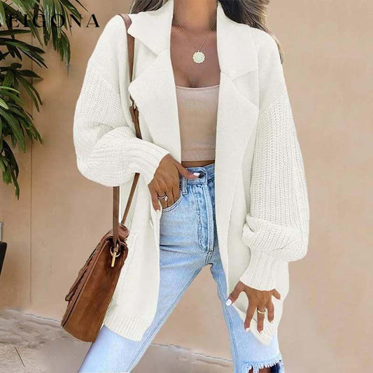 Casual Solid Colour Cardigan White best Best Sellings cardigan cardigans clothes Sale tops Topseller