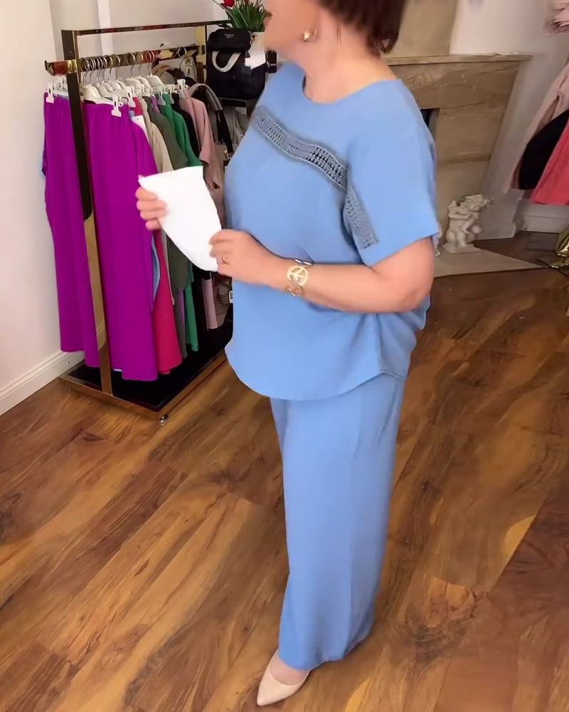 Completo casual con scollo rotondo e maniche a balze