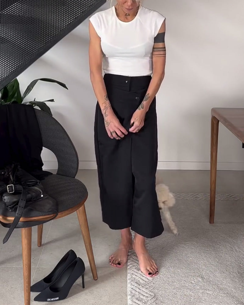 Calça casual assimétrica simples de cor sólida