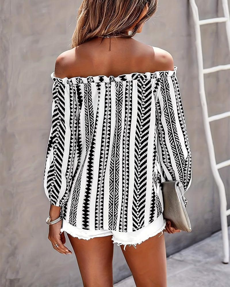 Elegant Sophisticated Geometric Off Shoulder Blouse