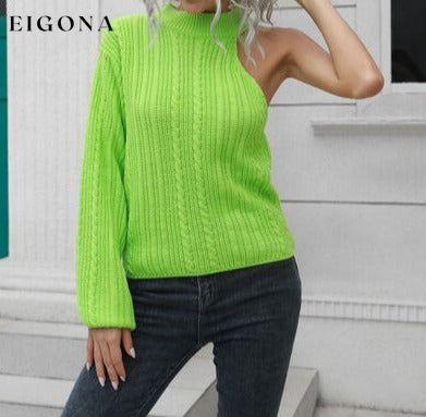 Cable-Knit Round Neck Asymmetrical Sweater Mint Green B&S Clothes Ship From Overseas