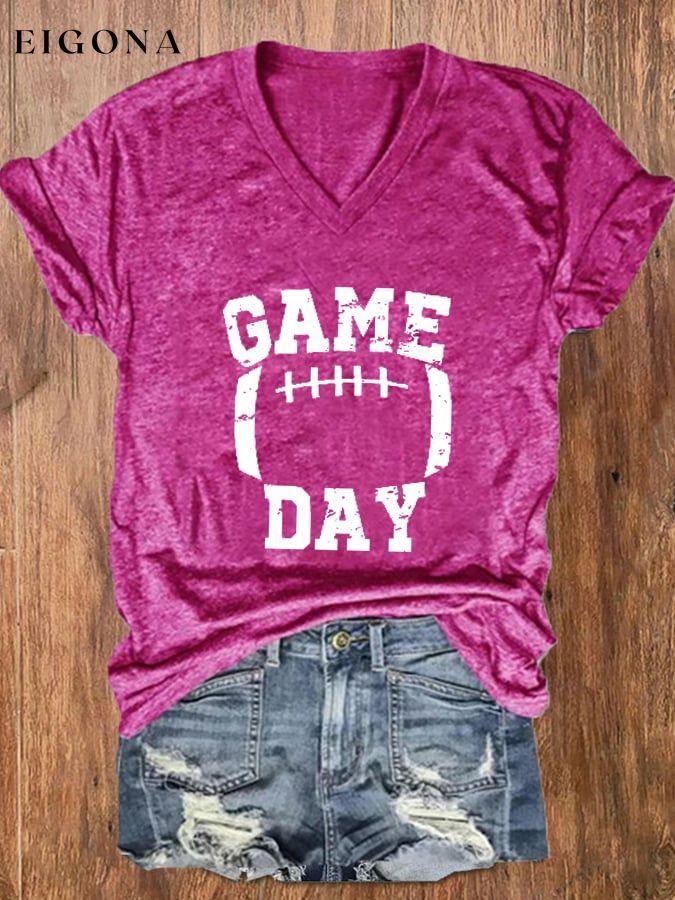 Women's Game Day Football Casual V-Neck Tee ball print