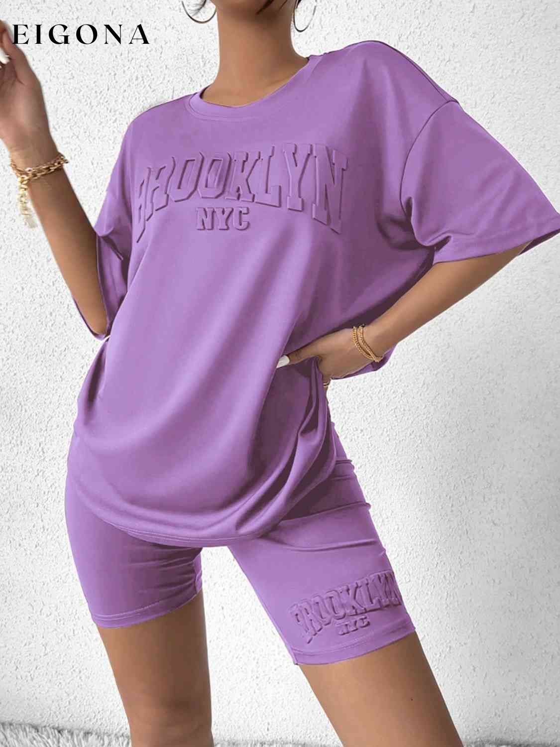 BROOKLYN NYC Graphic Top and Shorts Set Dusty Purple clothes lounge lounge wear lounge wear sets loungewear S&M&Y Ship From Overseas
